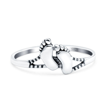 Feet Oxidized Band Solid 925 Sterling Silver Thumb Ring (8mm)